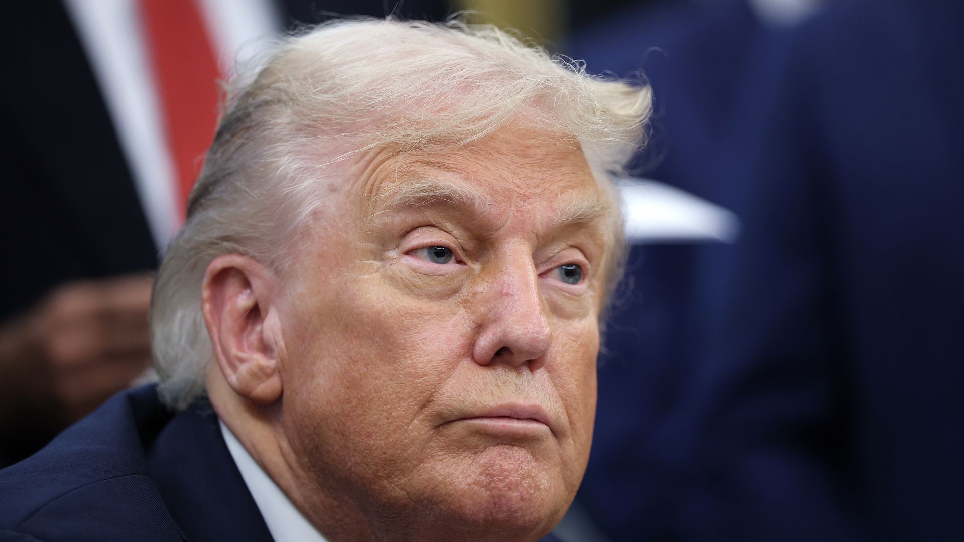 Close-up of Donald Trump's face.