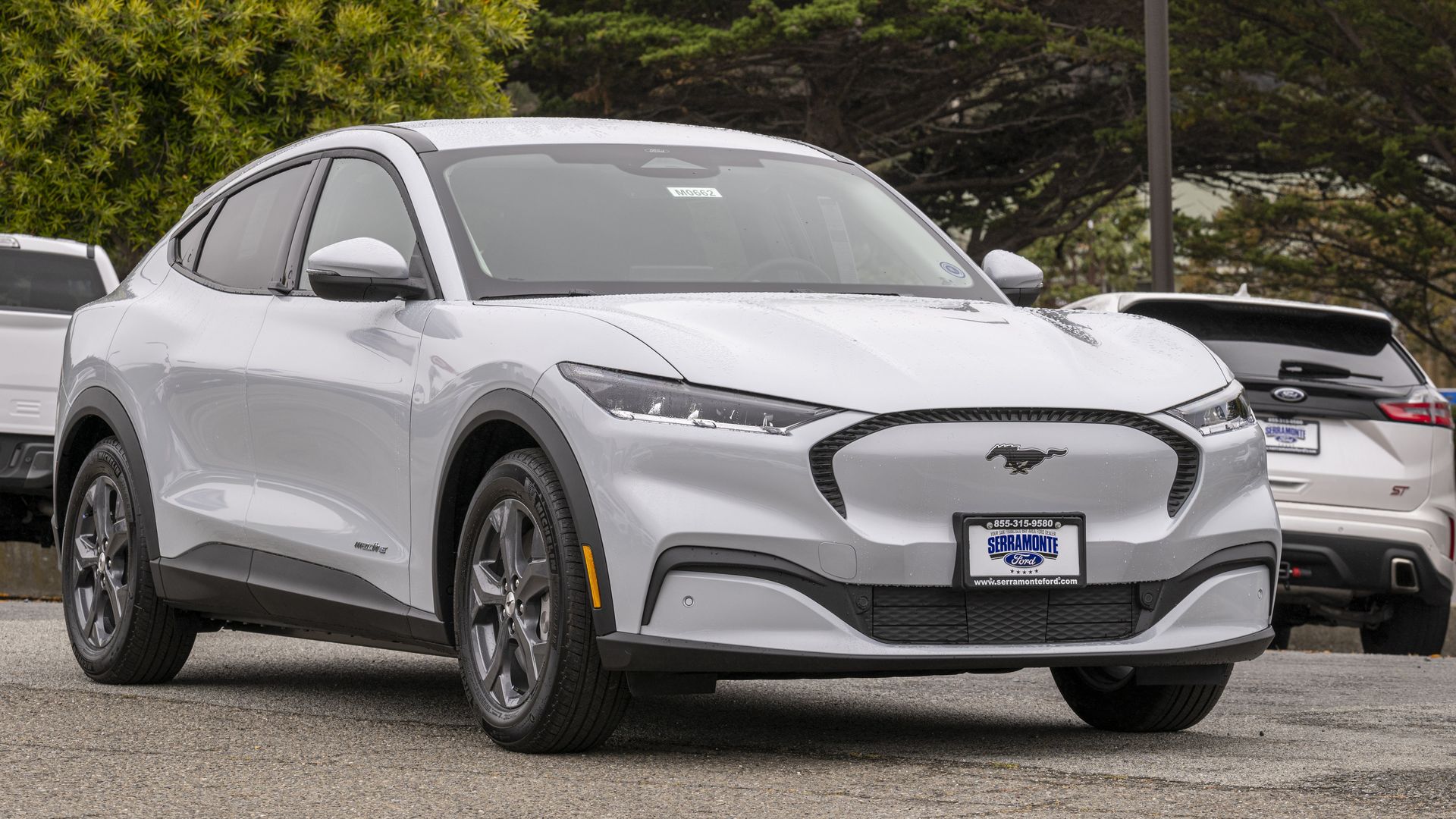 The Ford Motor Co. Mustang Mach-E electric sports utility vehicle (SUV) for sale at a dealership in Colma, California, U.S., on Wednesday, June 30, 2021.