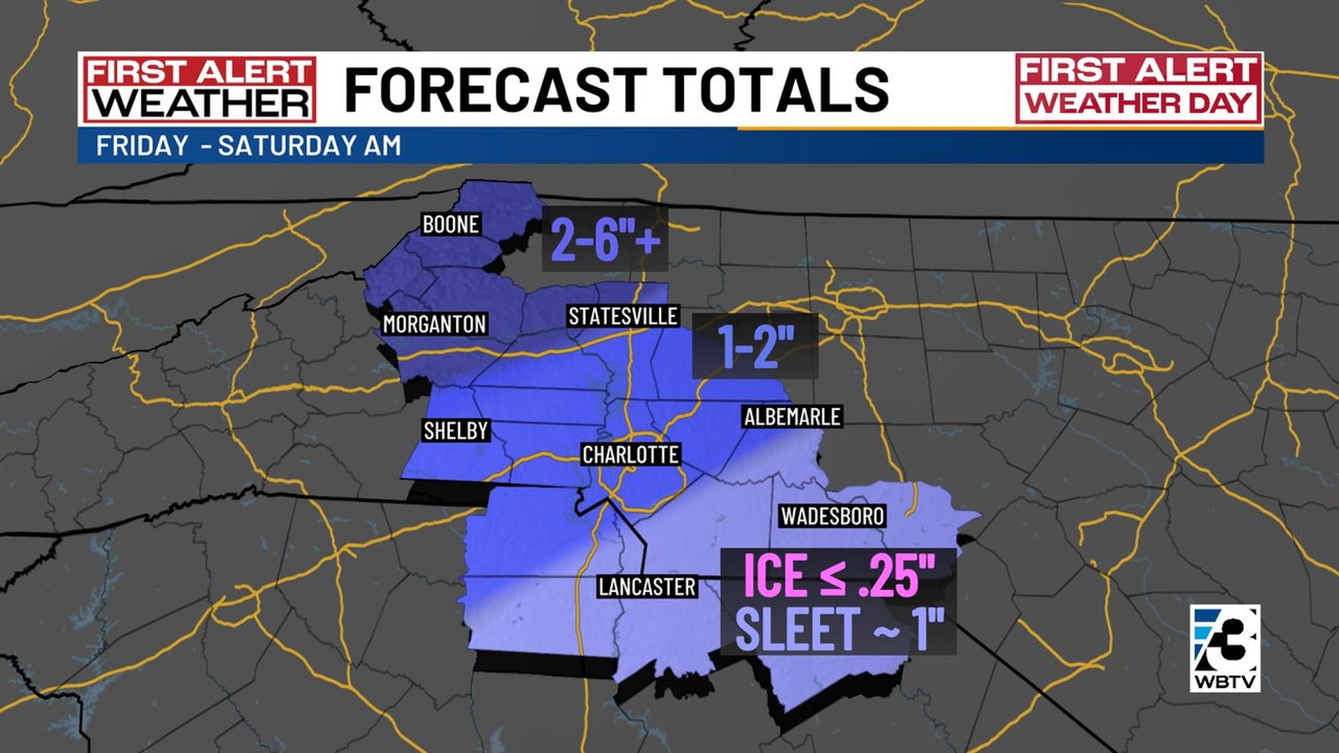 weather forecast in Charlotte that shows snow