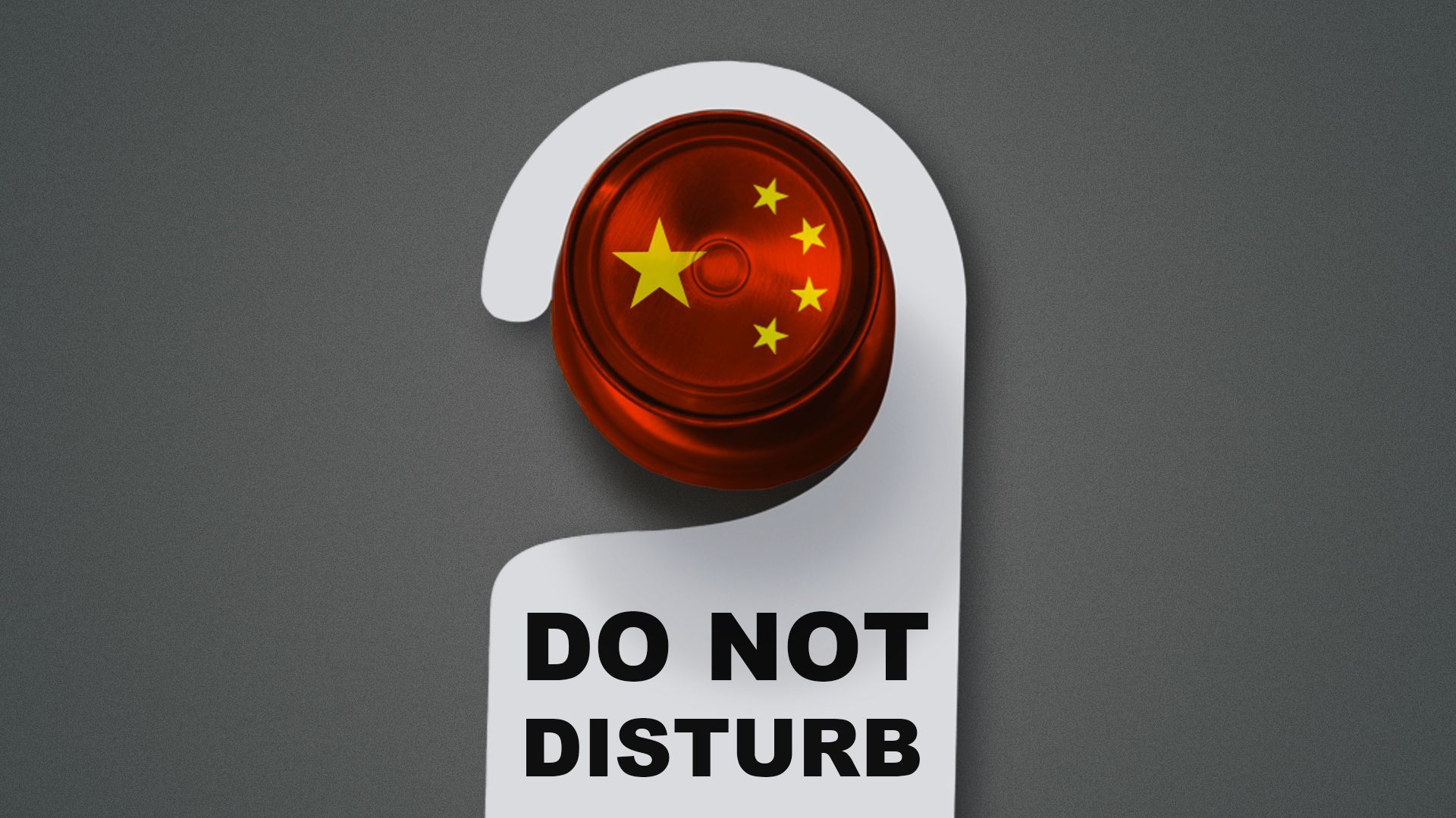 Illustration of a “Do Not Disturb” sign hanging on a doorknob that looks like China’s flag.