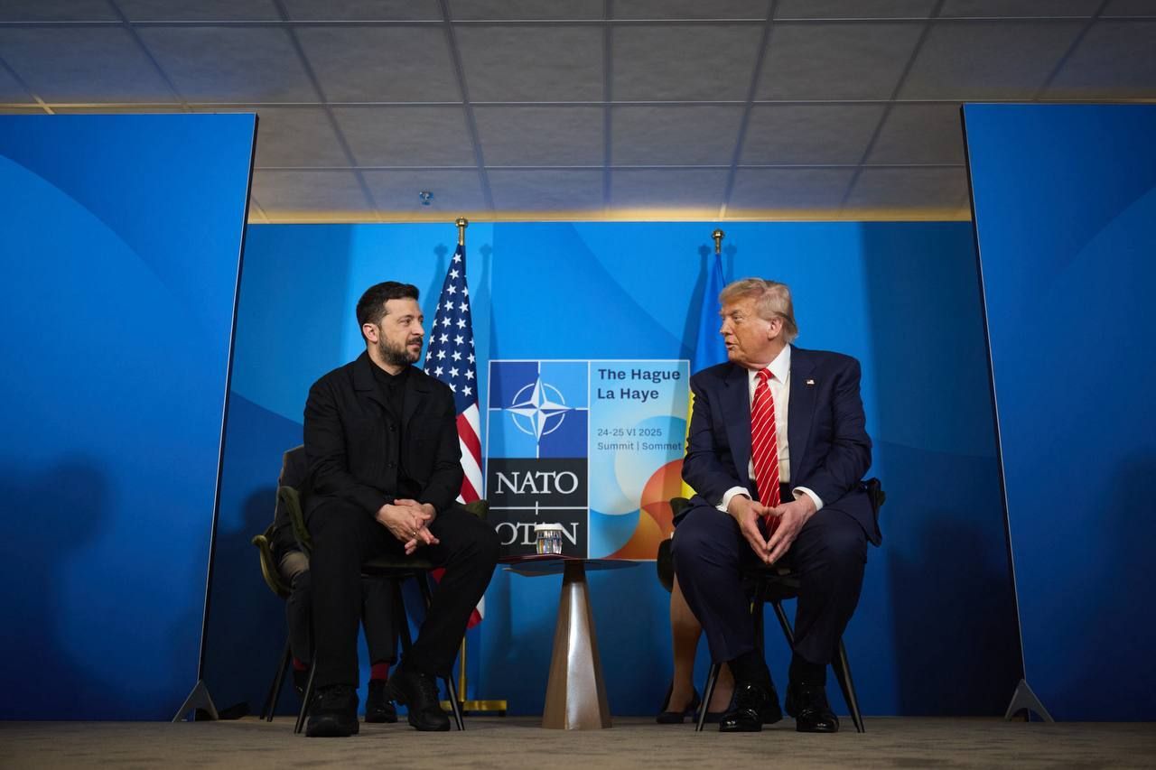 President Trump and Ukrainian President Volodymyr Zelensky meet at last month's NATO summit in The Hague, Netherlands.