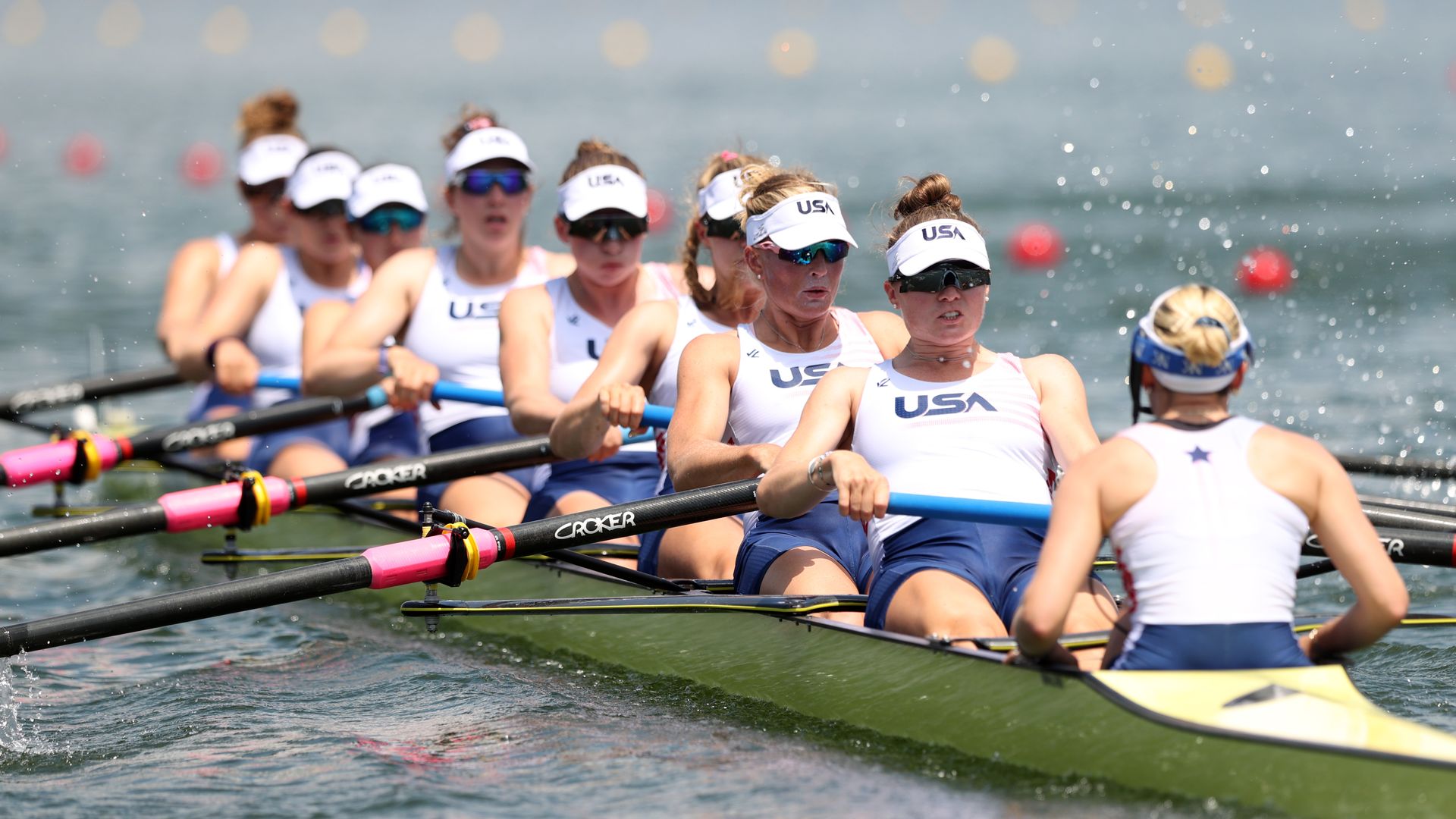 Team USA during the women's eight rowing heats 