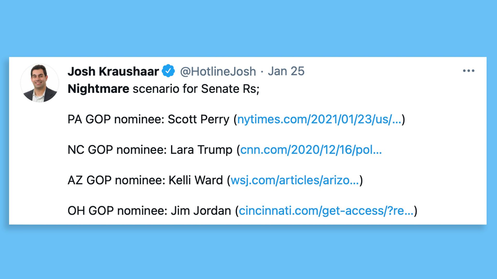 A screenshot shows a political prediction by National Journal's Josh Kraushaar.