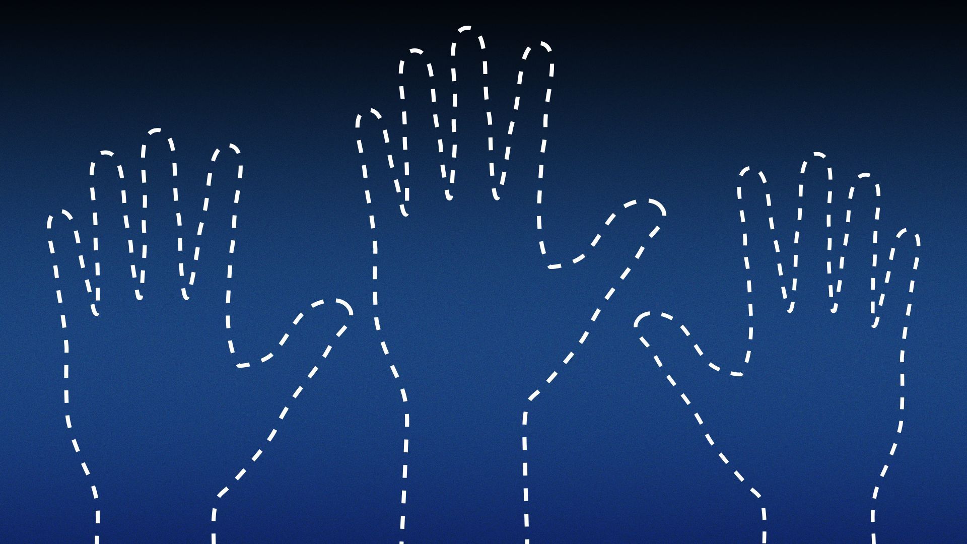 Illustration of three raised hand shapes traced by a dotted line