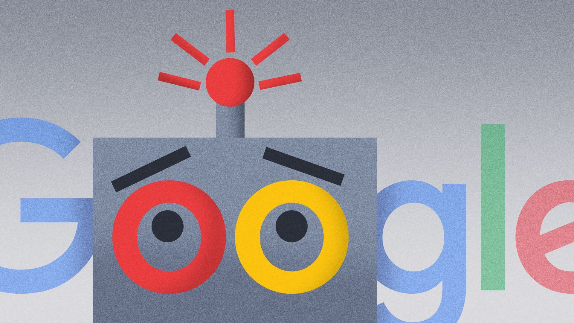 Illustration of Google's logo with the two "O's" forming the eyes of a concerned robot.