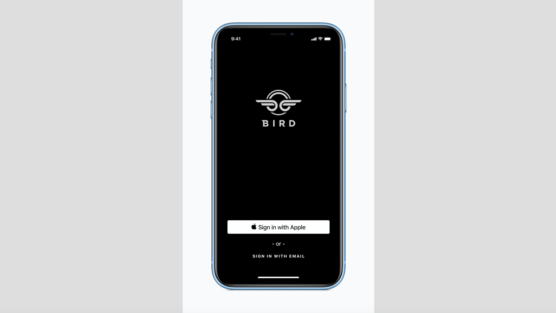 The Sign on With Apple feature as seen in a Bird scooter app