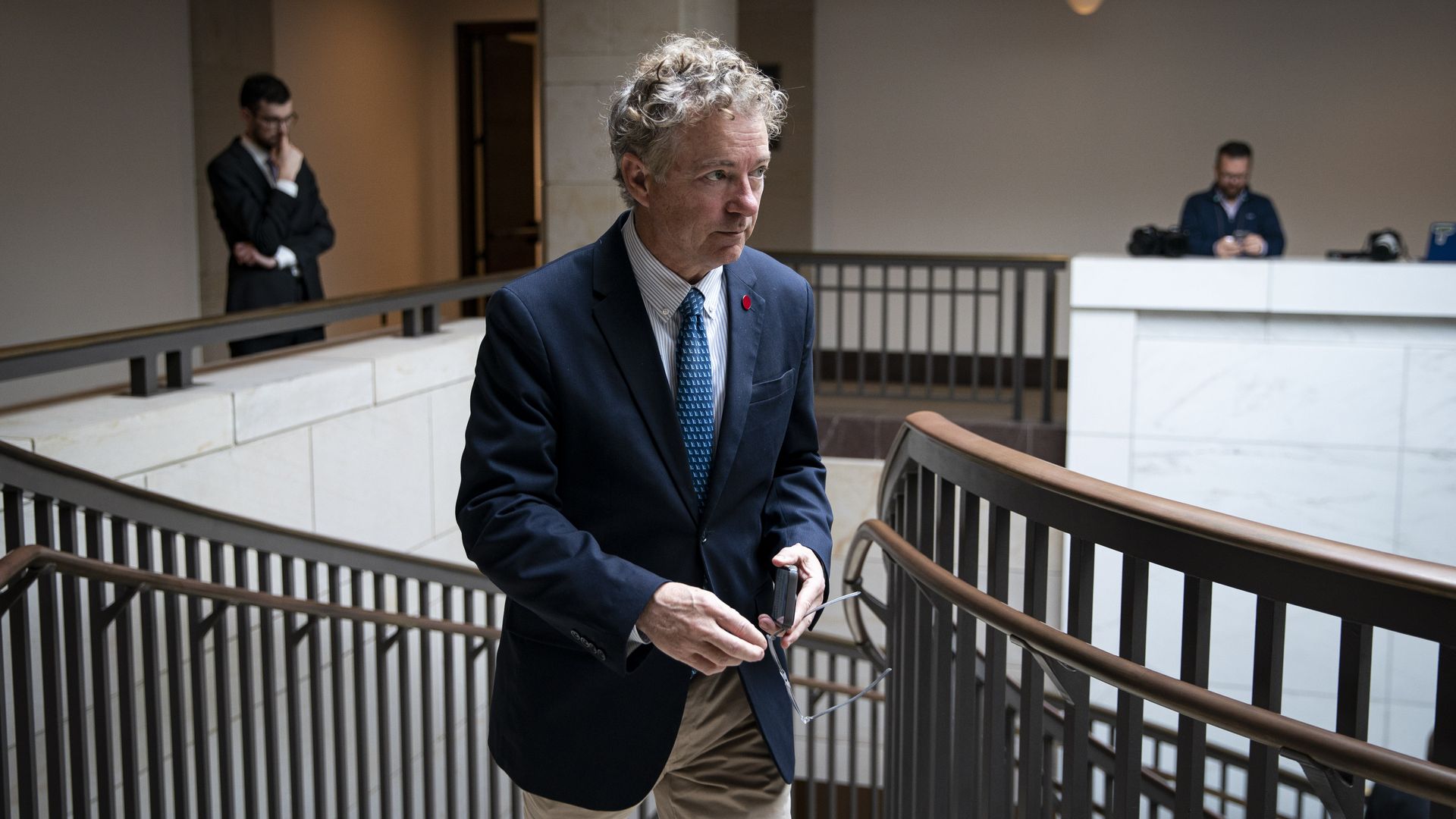 Senator Rand Paul, a Republican from Kentucky, departs a closed-door intelligence briefing in Washington, DC, US, on Thursday, Feb. 9, 2023. 