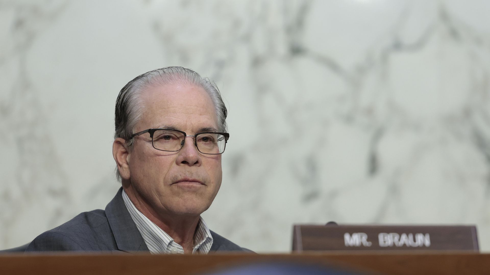 Sen. Mike Braun (R-IN) speaks during a Senate Budget Committee hearing in the Hart Senate Office building on February 17, 2022 in Washington, DC. 
