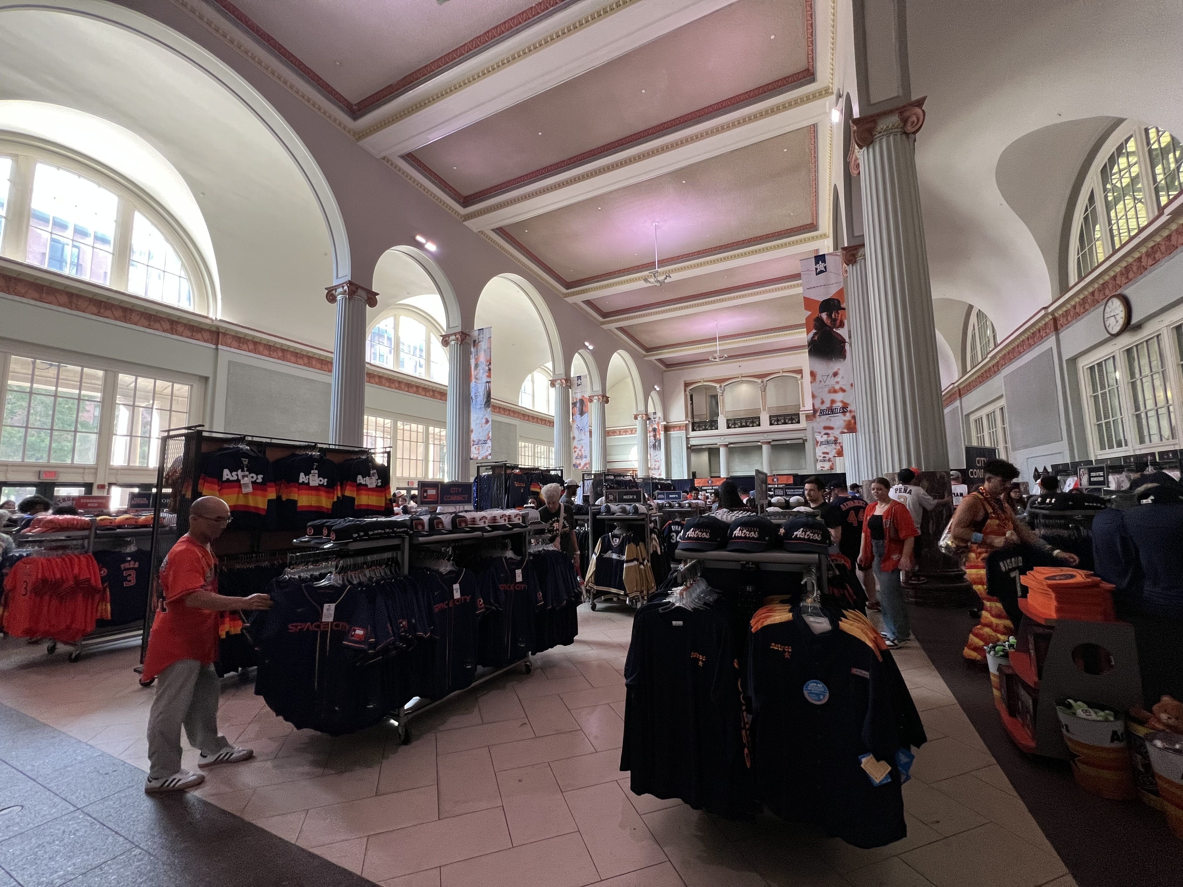 The interior of Houston's 1909 Union Station building, now serving as a merch shop for the Astros