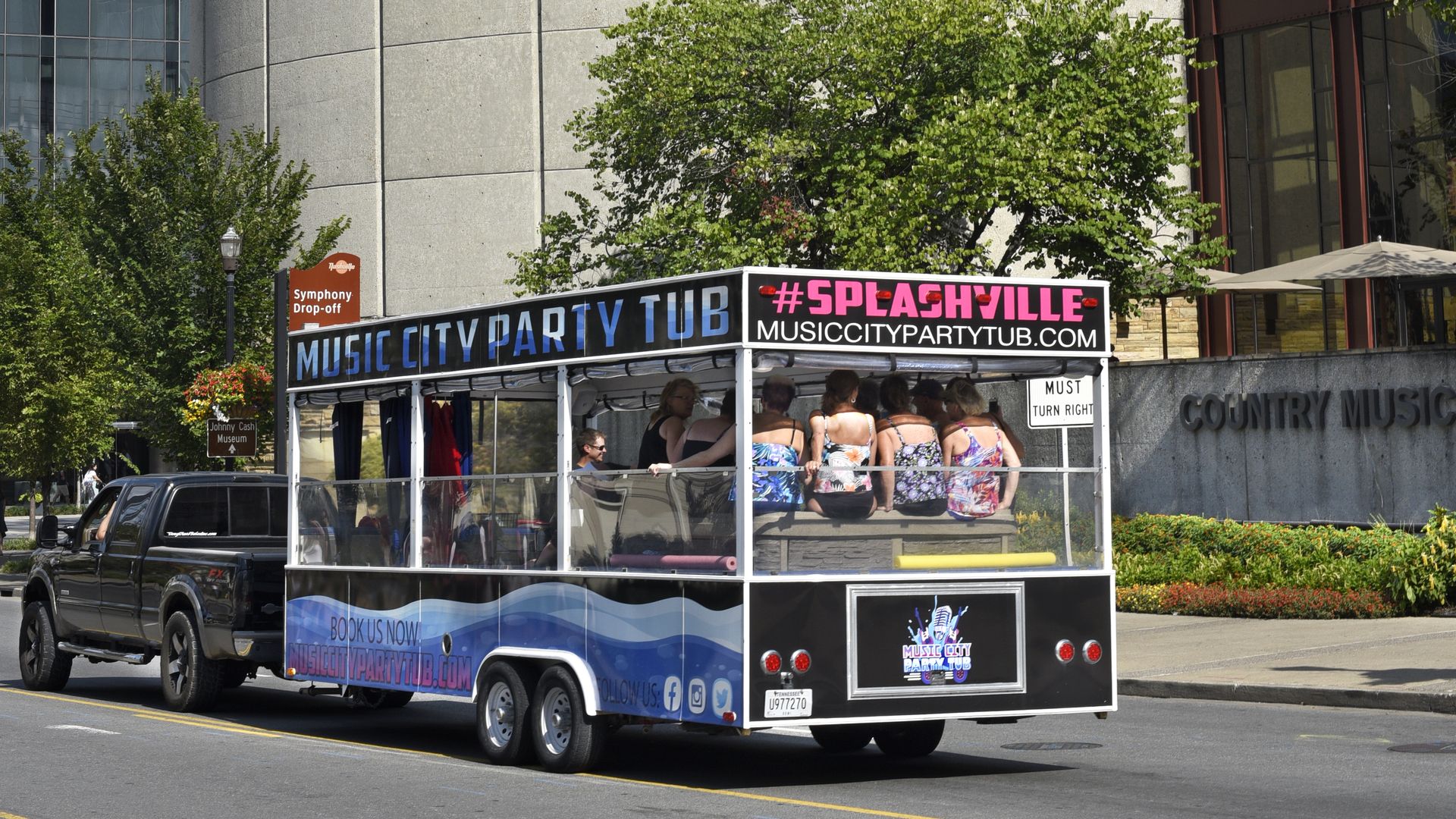 A hot tub party bus in downtown Nashville