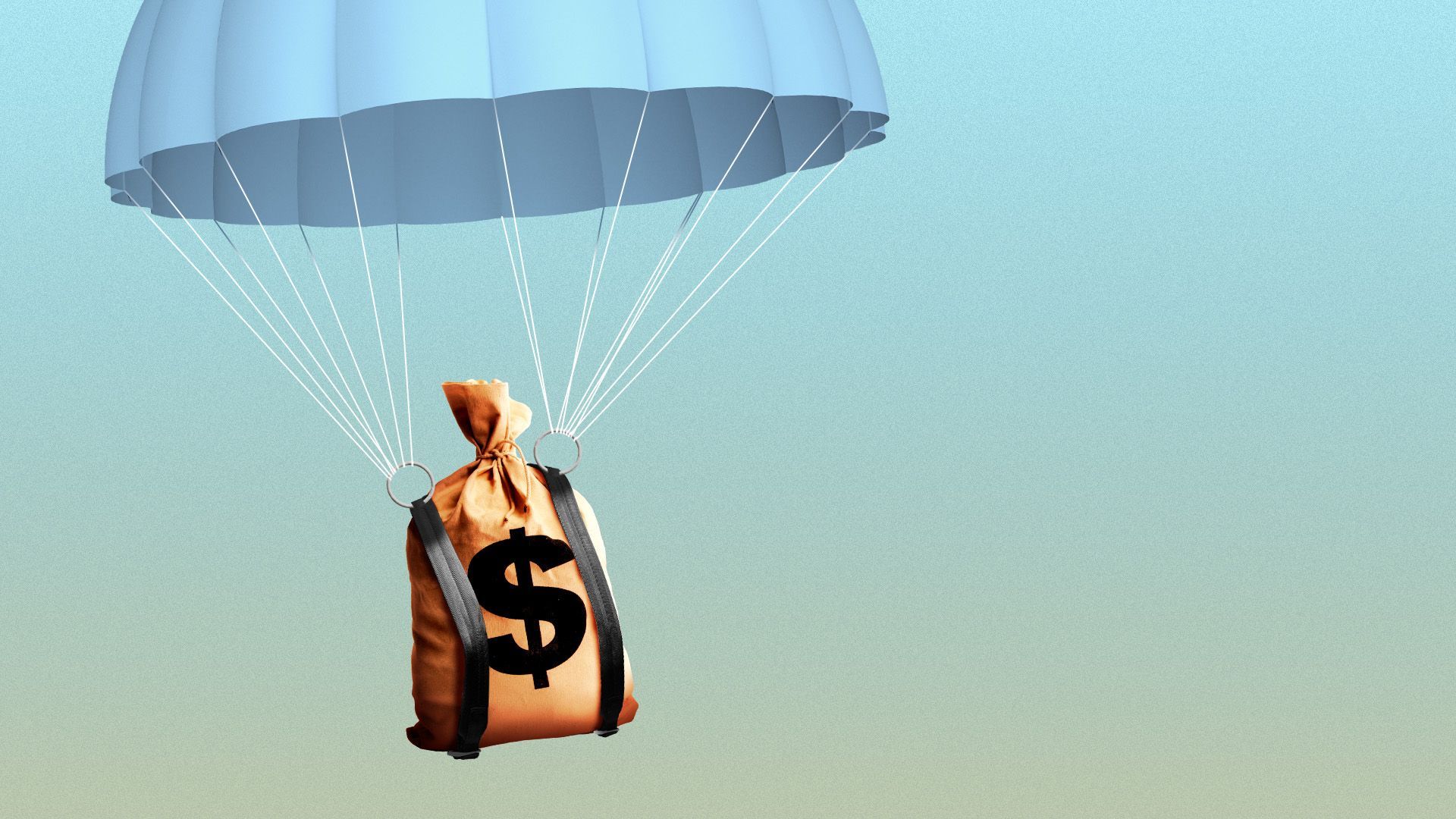 Illustration of a bag of money wearing a parachute