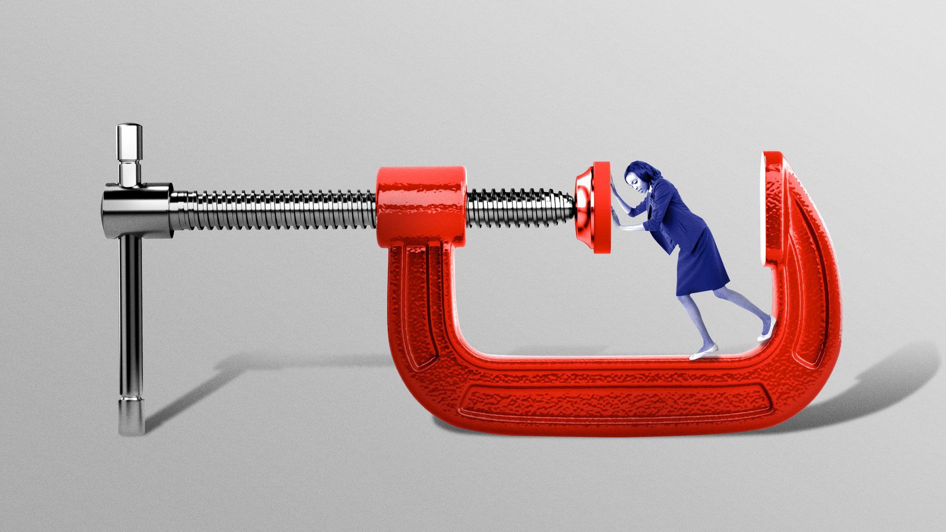 Illustration of person pushing as a vice is closing in