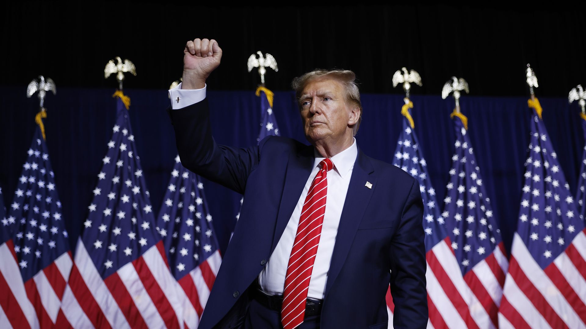 Republican presidential candidate and former U.S. President Donald Trump leaves the stage a the conclusion of a campaign rally at the Forum River Center March 09, 2024 in Rome, Georgia