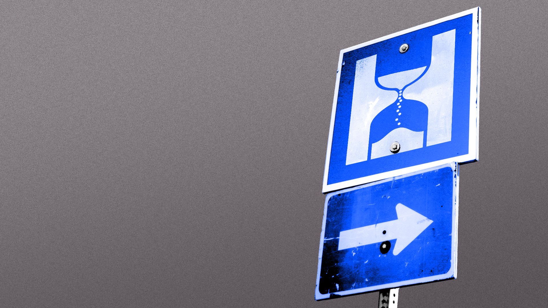 Illustration of a hospital street sign with the negative space in the H forming an hourglass.