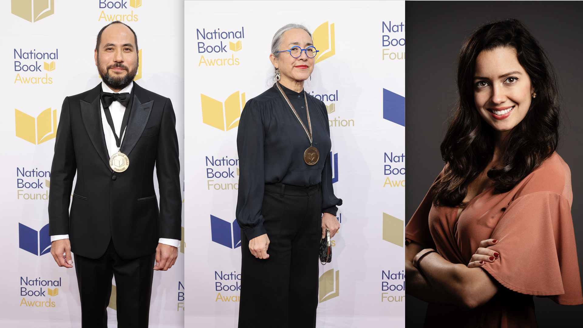 Brandon Som amd Cristina Rivera Garza attends the 74th National Book Awards at Cipriani Wall Street on November 15, 2023; Silvia Foster-Frau, Washington Post staff reporter, poses in Washington