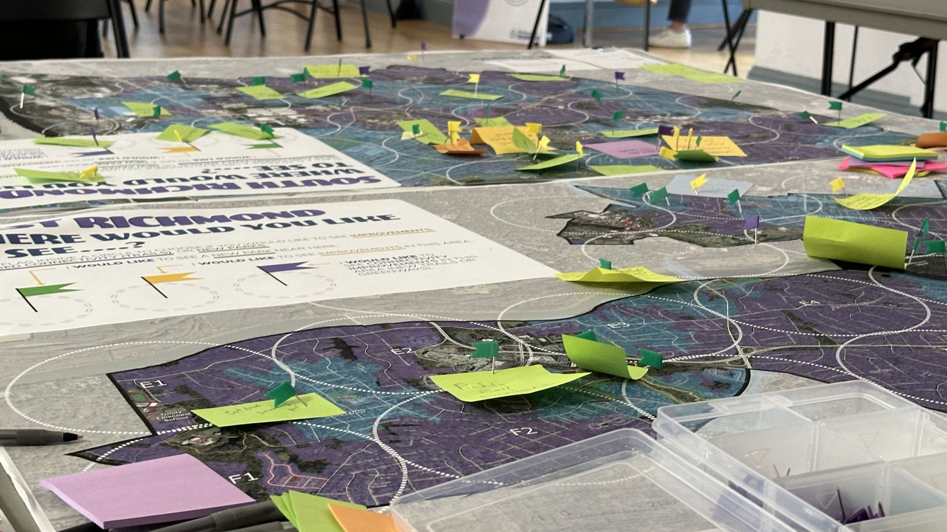 a map of Richmond with pins in it 