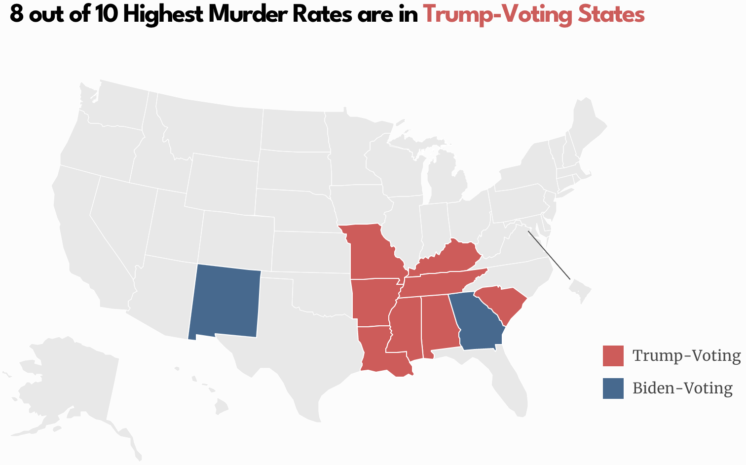 Map of states with highest murder rates