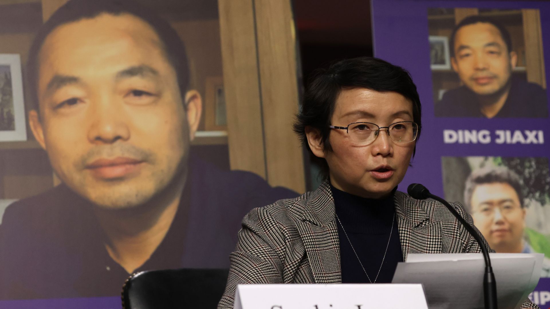 Chinese human rights activist Ding Jiaxi's wife Sophie Luo testifies before the U.S. Congress