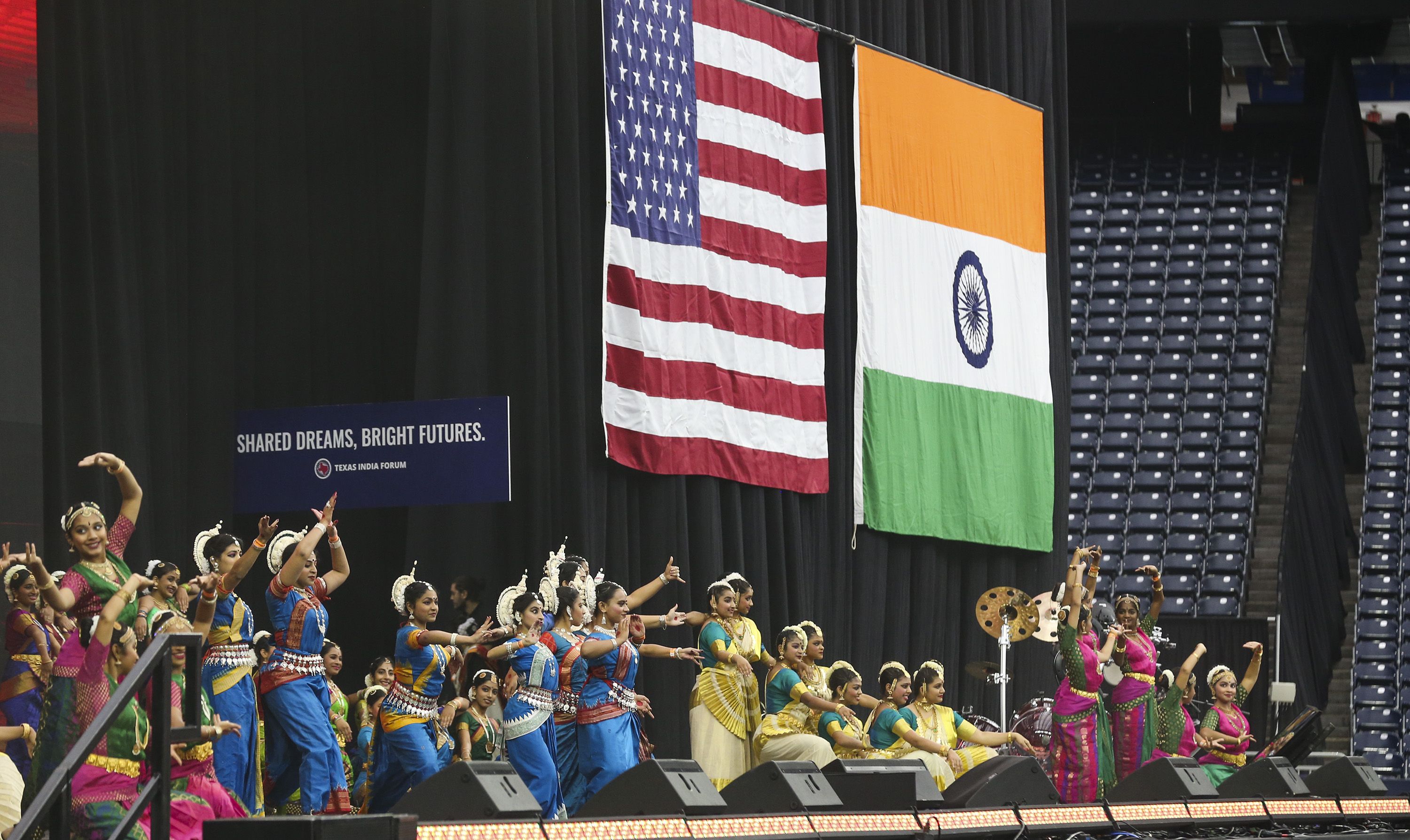 Dancers perform before India Prime Minister Narendra Modi speaks at the Community Summit on September 22