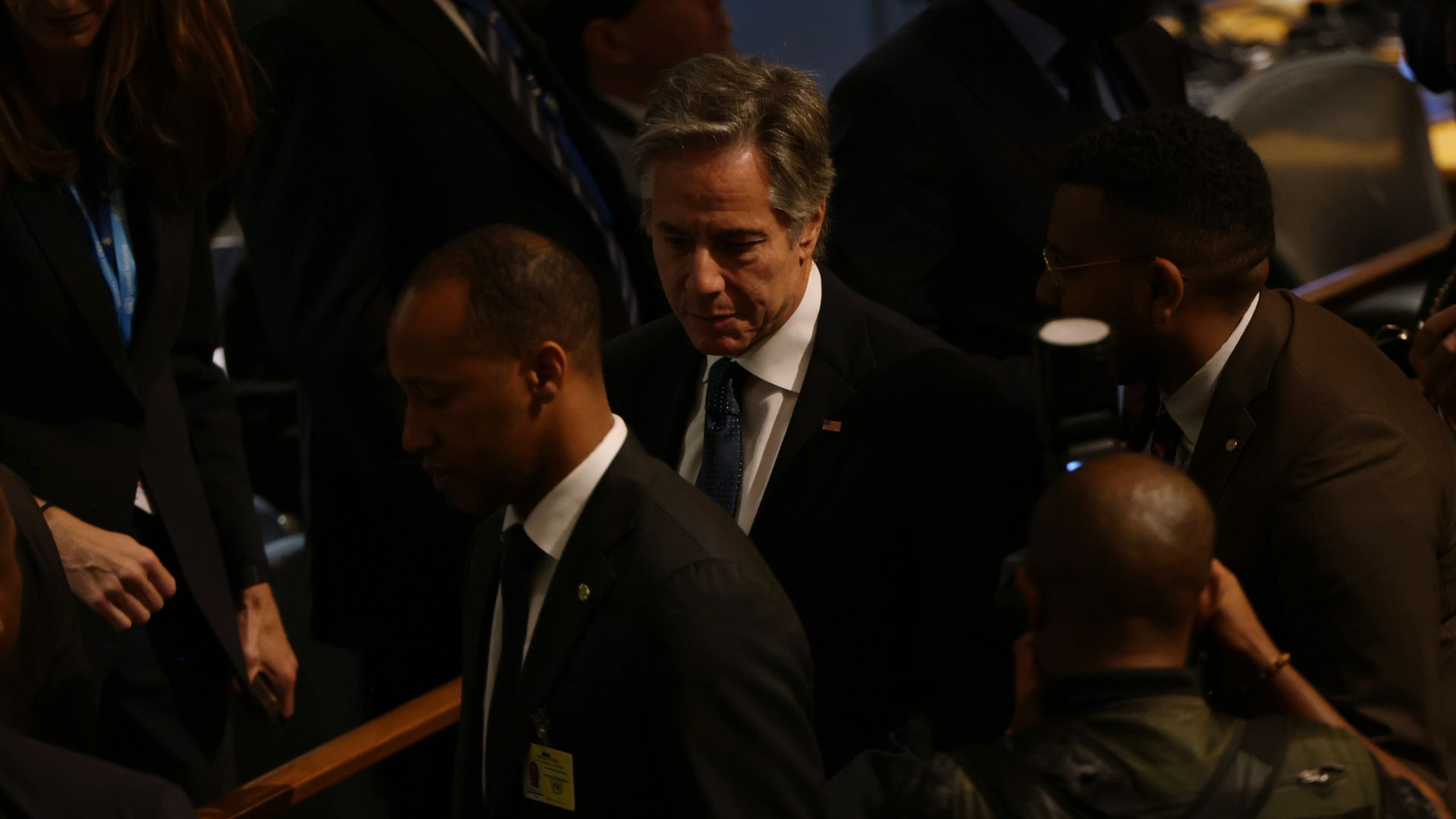 Antony Blinken, US secretary of state, center, during the United Nations General Assembly (UNGA) in New York, US, on Tuesday, Sept. 24, 2024. World leaders from more than 190 nations have descended on New York City for the general assembly's annual high level debate as well as discussions on the war