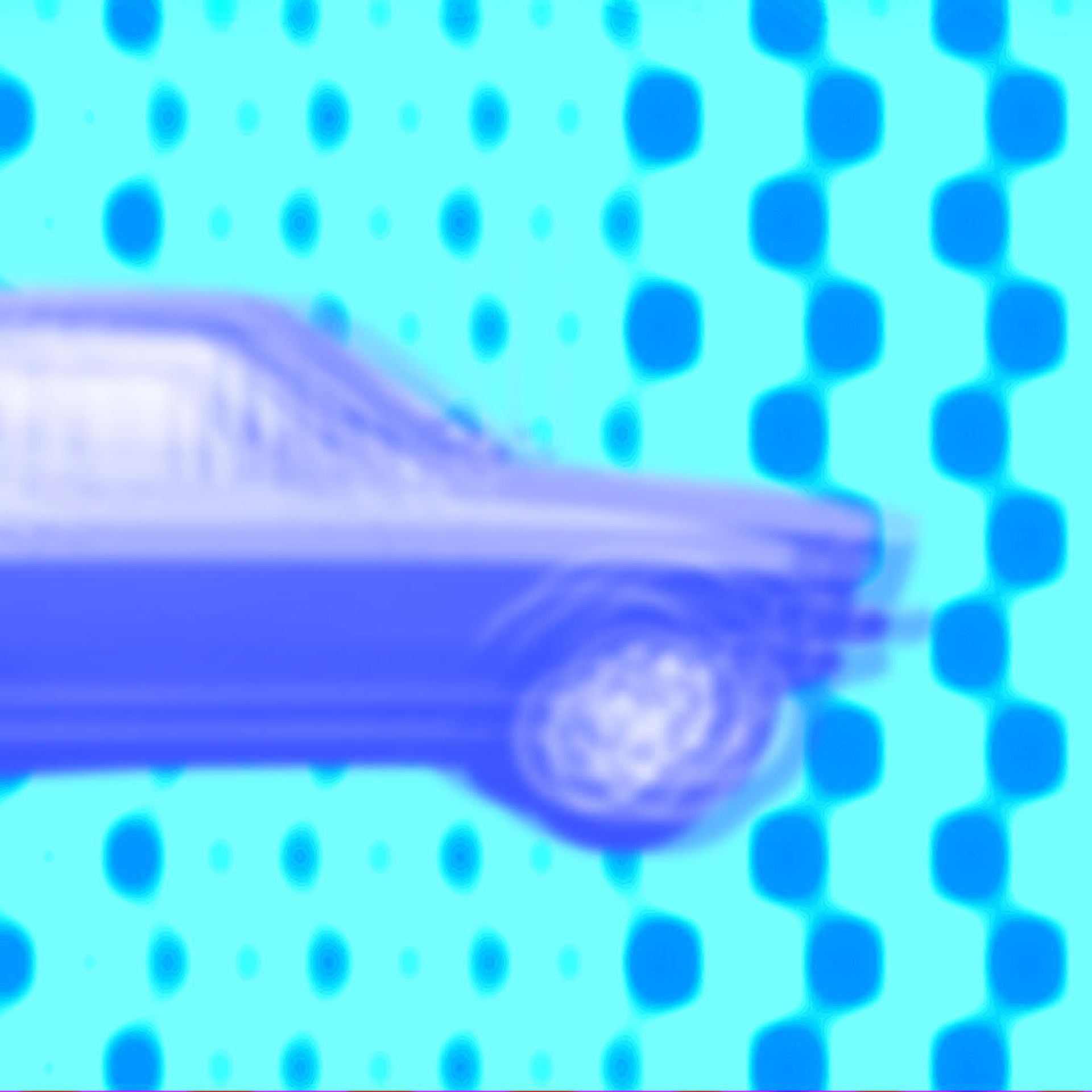 blurry illustrated car against a background of dots
