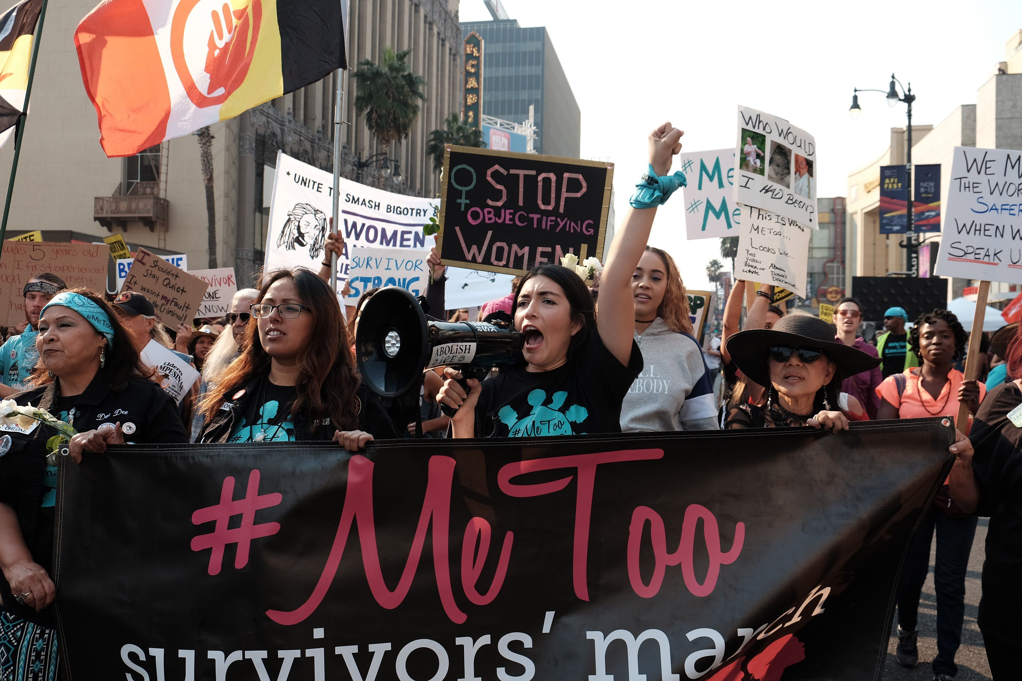 Activists participate in a #MeToo March on Nov. 10, 2018 in Hollywood