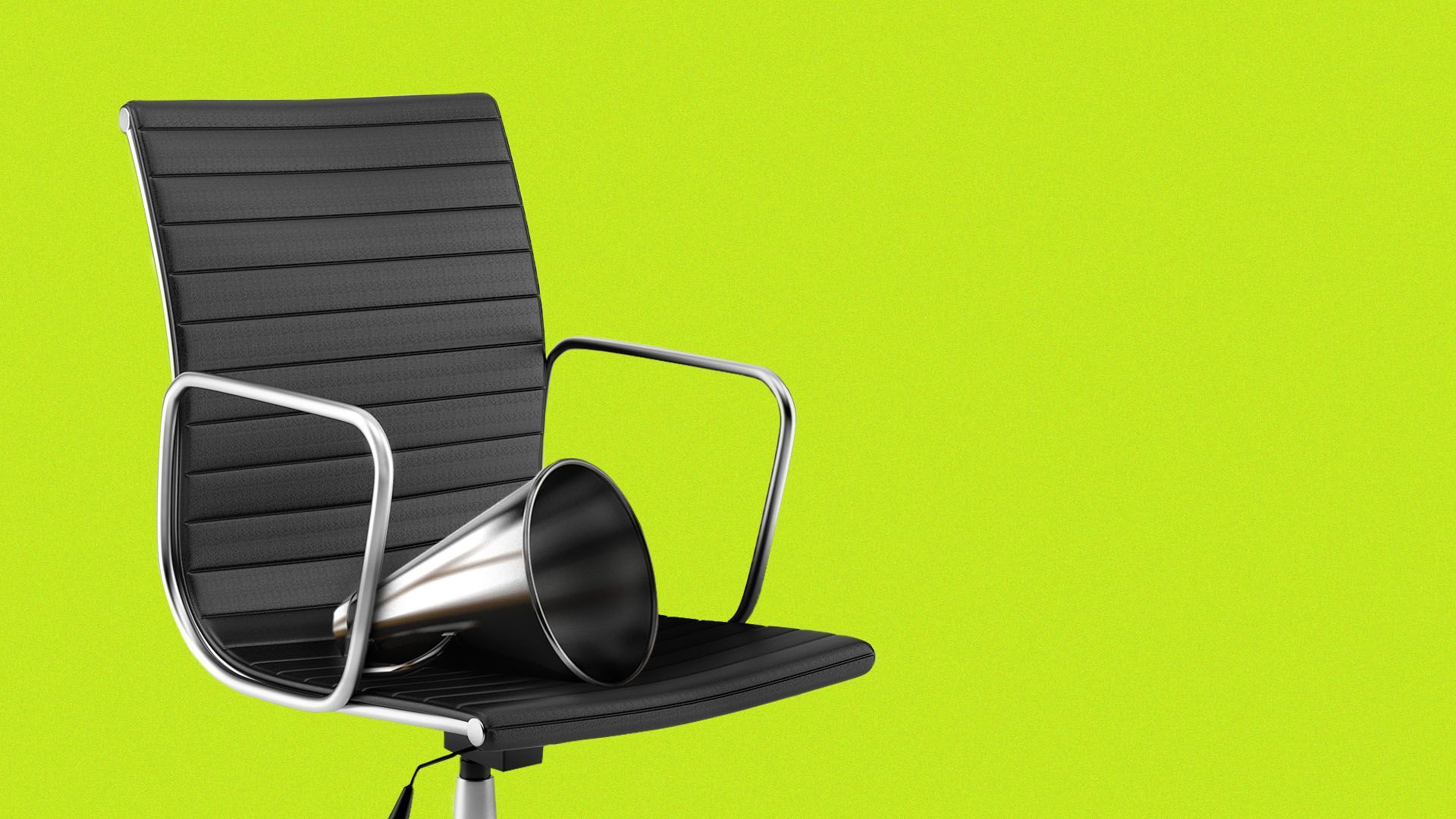 an illustration of an executive chair with a megaphone laying on it 