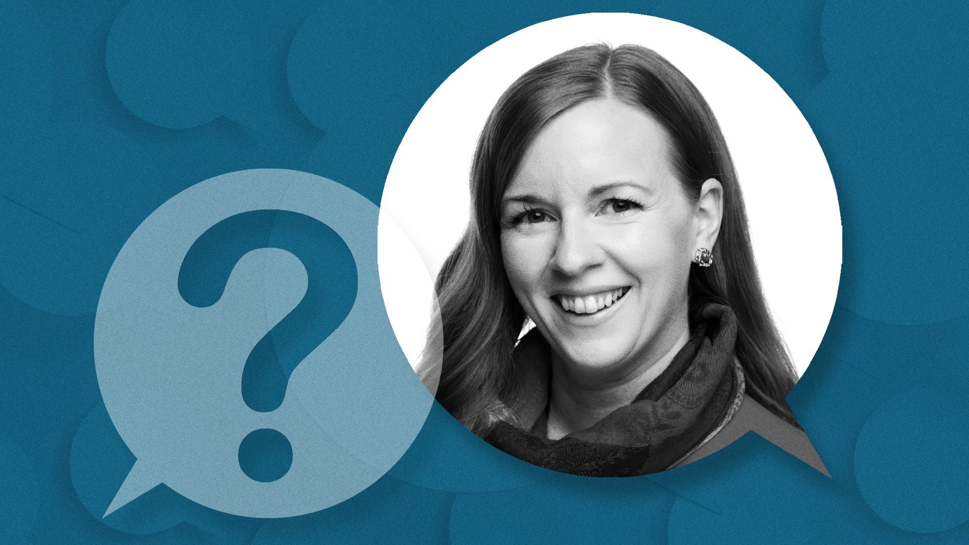 Photo illustration of two talk bubbles, with Megan Murray on the right.