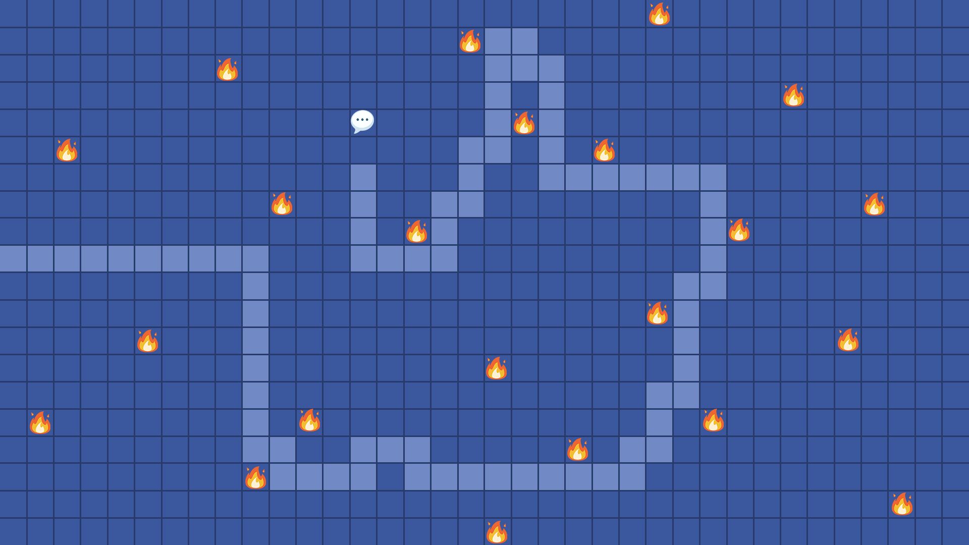 The Facebook logo superimposed into flaming version of the PC game Minesweeper.