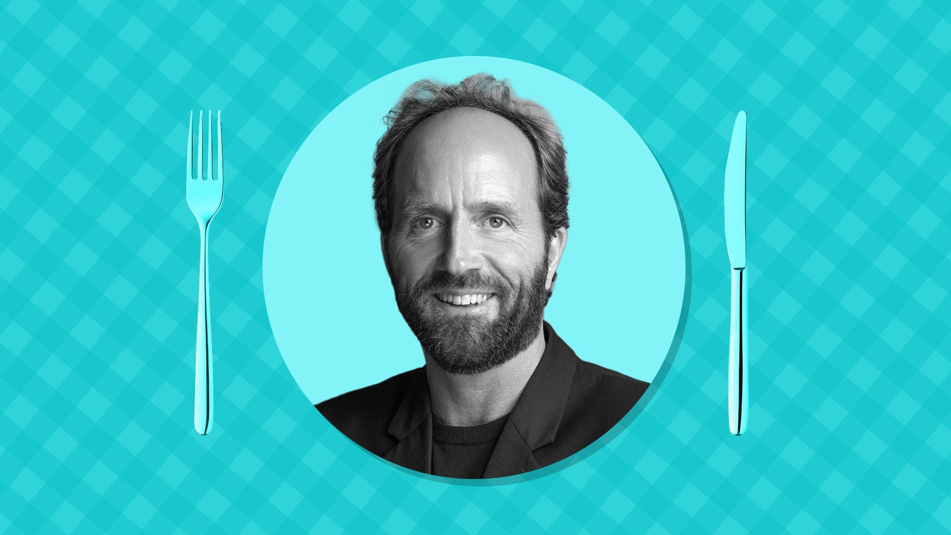 a photo illustration of Brandtech Group CEO David Jones in front of a picnic table print background