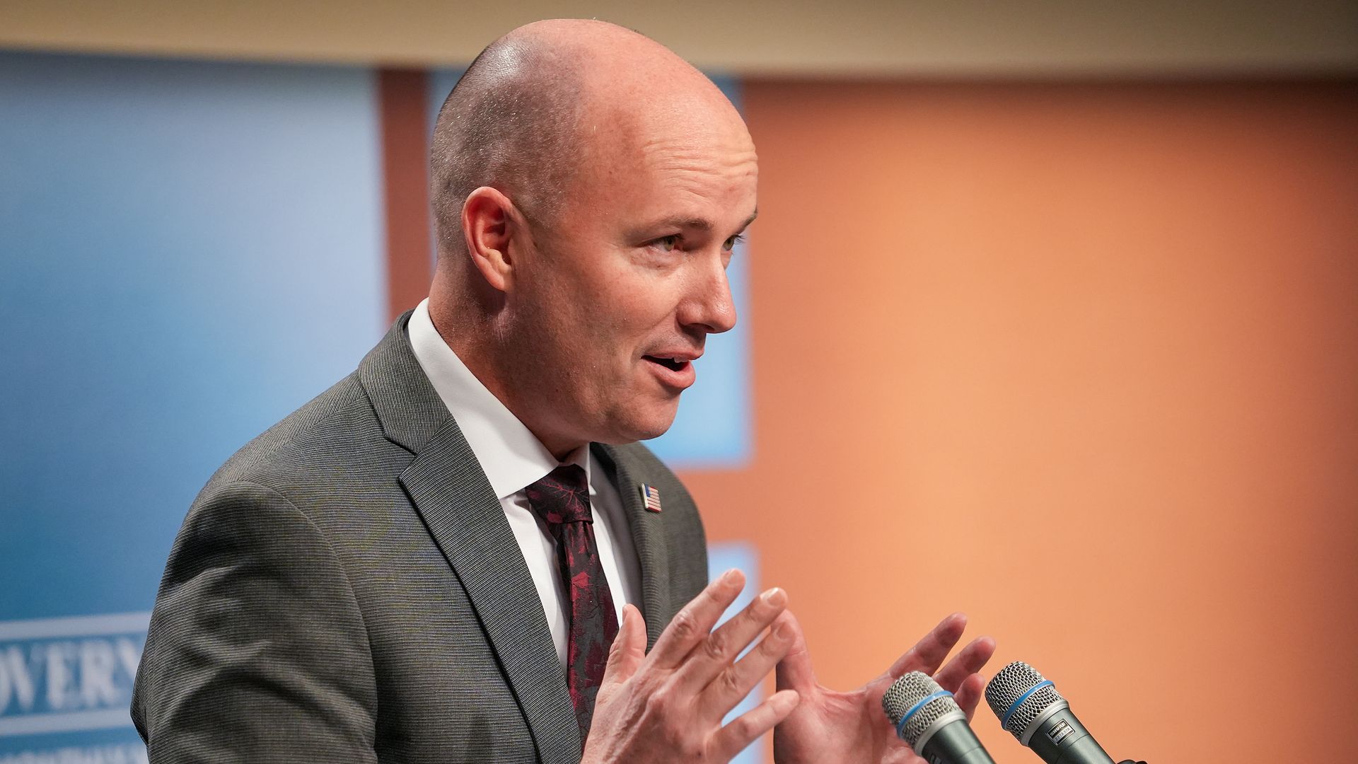 Gov. Spencer Cox at a news conference.
