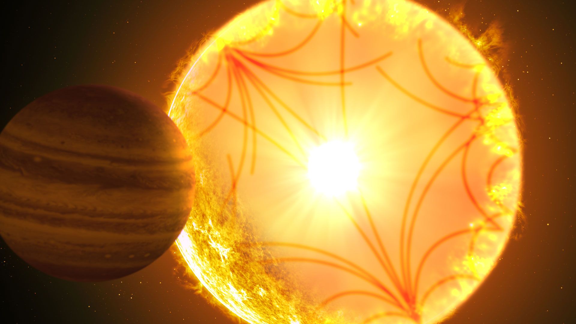 An artist's illustration of a planet circling its star