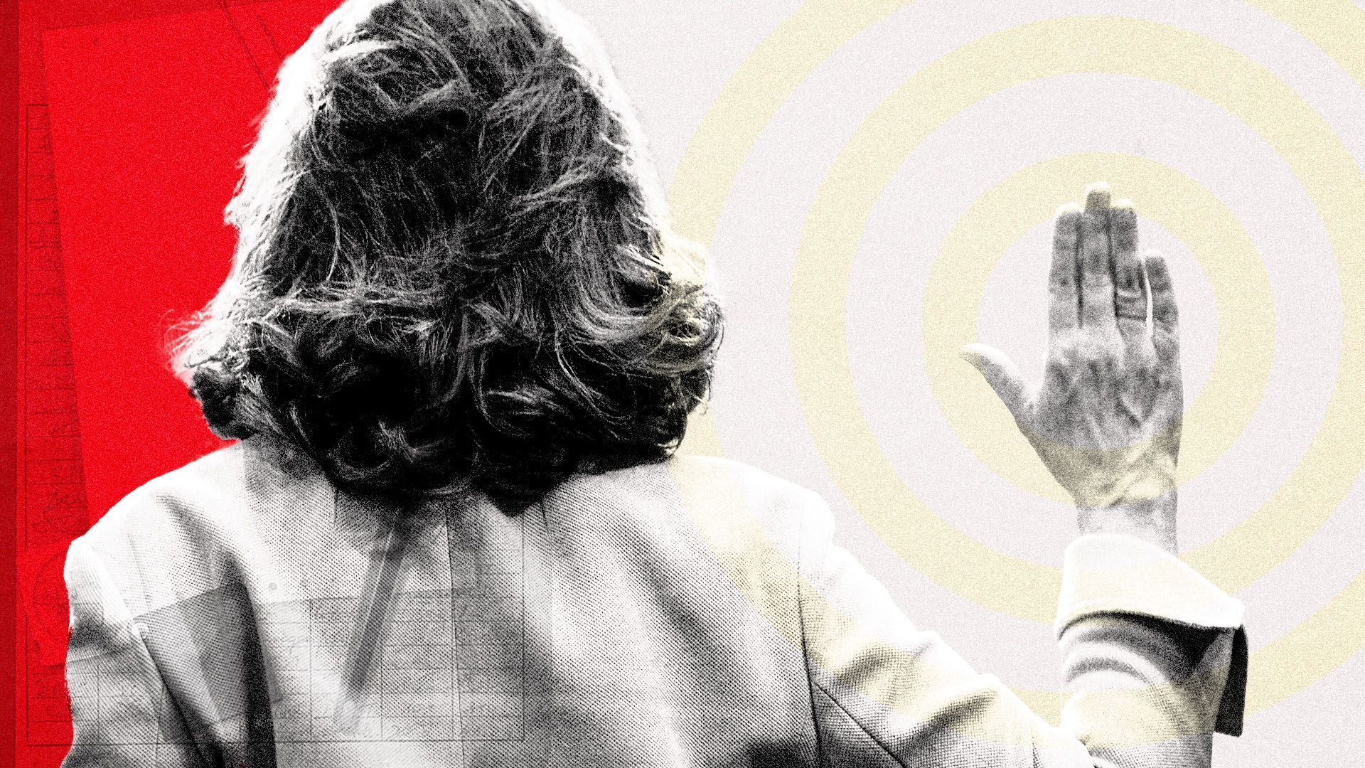 Photo illustration of Gina Haspel with folders and files