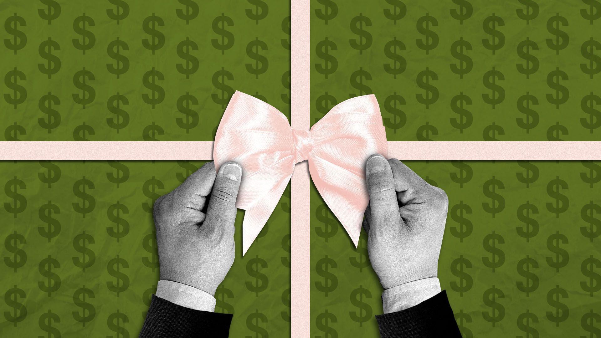 Illustration of hands tying a bow on a gift