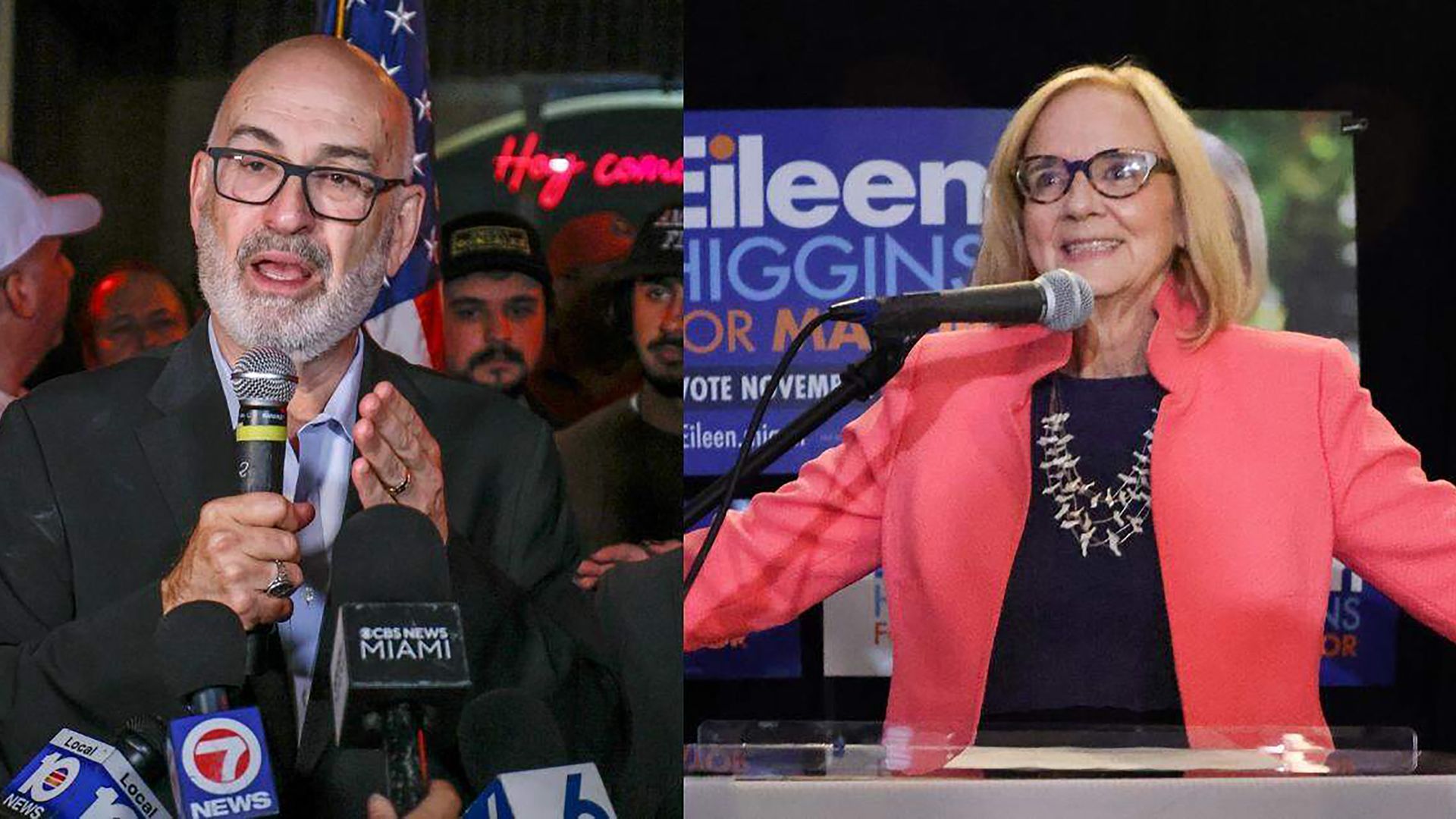 Miami mayoral candidates Emilio GonzÂ·lez and Eileen Higgins will face off in a Dec. 9 runoff. (Al Diaz/Carl Juste/Miami Herald/Tribune News Service via Getty Images)
