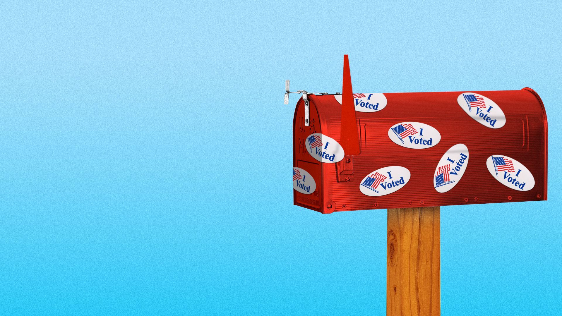 Illustration of a mailbox covered in "I Voted" stickers.  