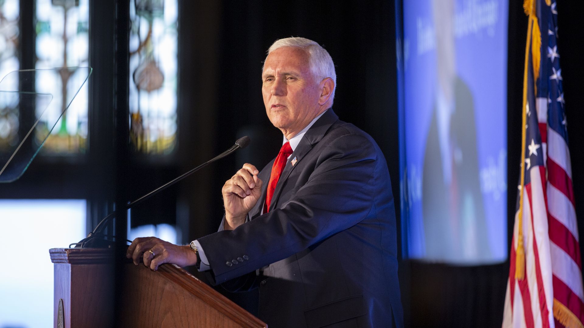 Former Vice President Mike Pence speaks to a crowd of supporters at the University Club of Chicago on June 20, 2022 in Chicago, Illinois