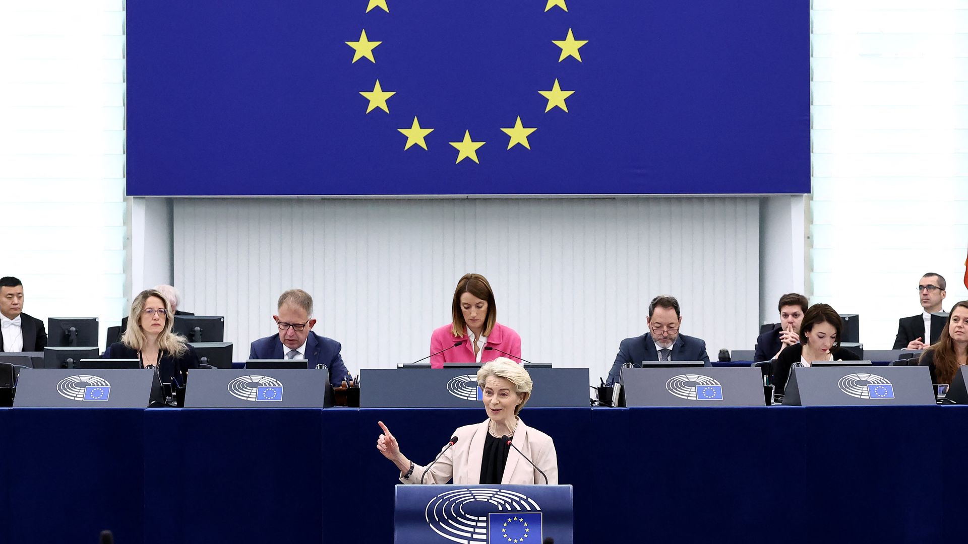 European Commission president Ursula von der Leyen addresses the European Parliament.