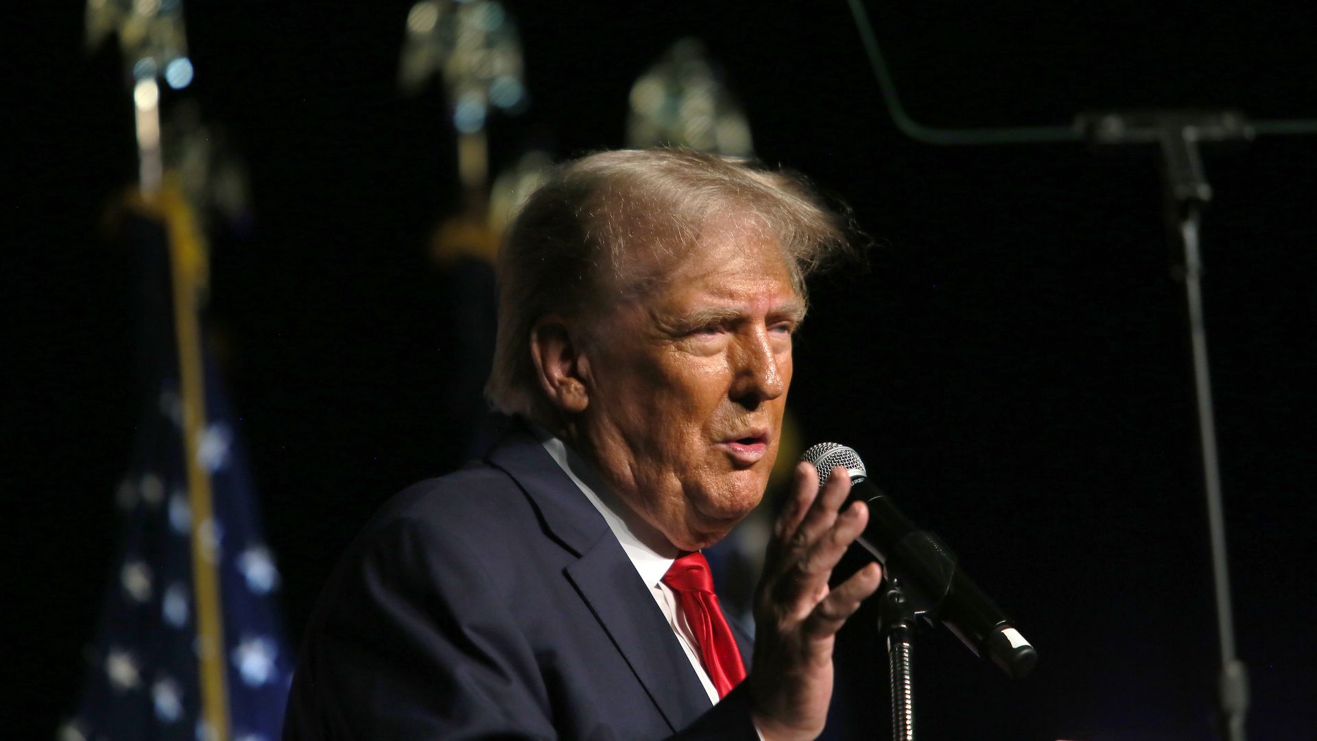 Former U.S. President Donald Trump delivers remarks at a rally hosted by Club 47 USA at the Palm Beach County Convention Center on October 11, 2023 in West Palm Beach, Florida. 