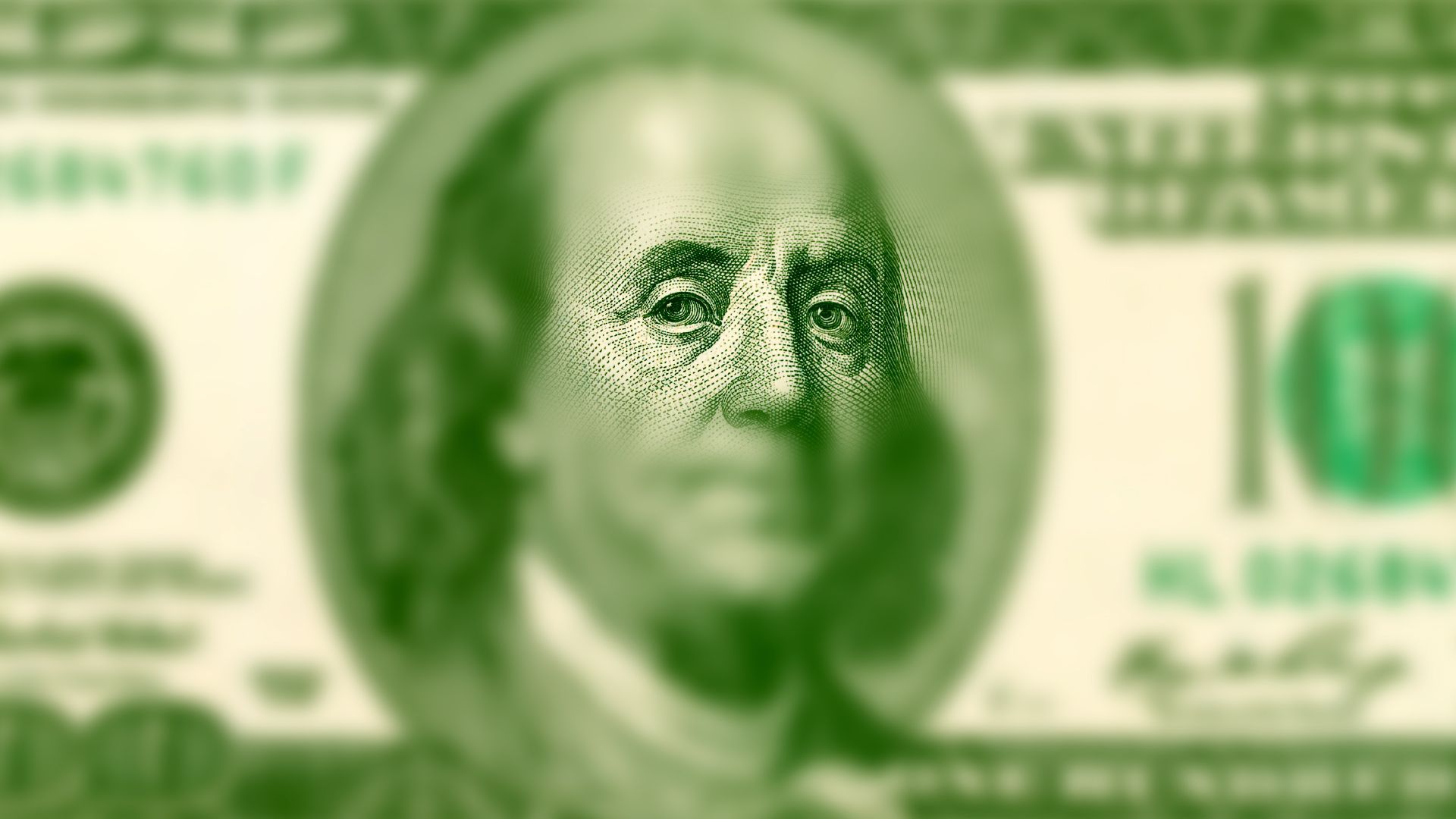 Illustration of a hundred dollar bill blurred out except for Benjamin Franklin's eyes. 