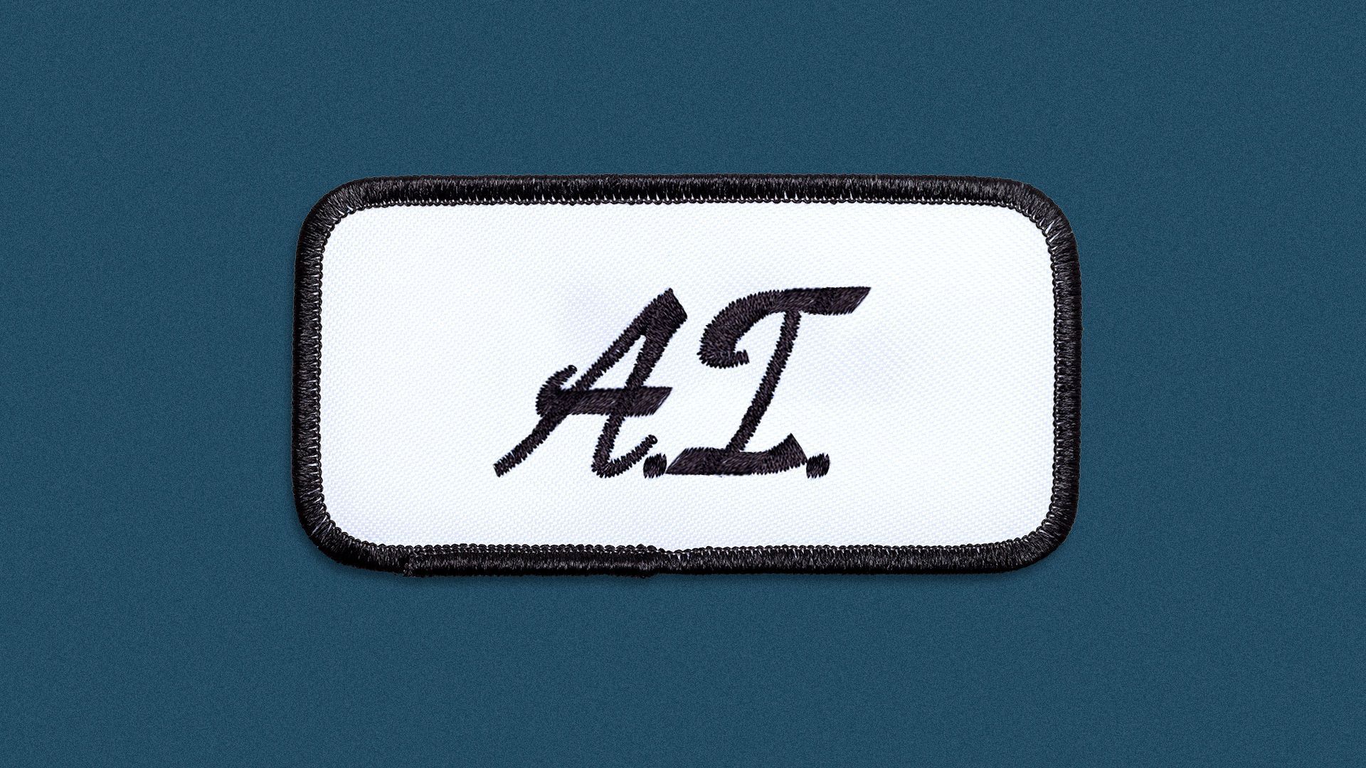 Illustration of a name badge reading "A.I."