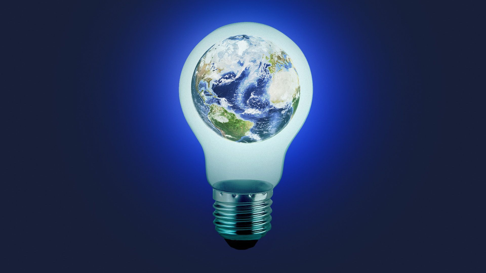Illustration of a light bulb glowing with Earth inside