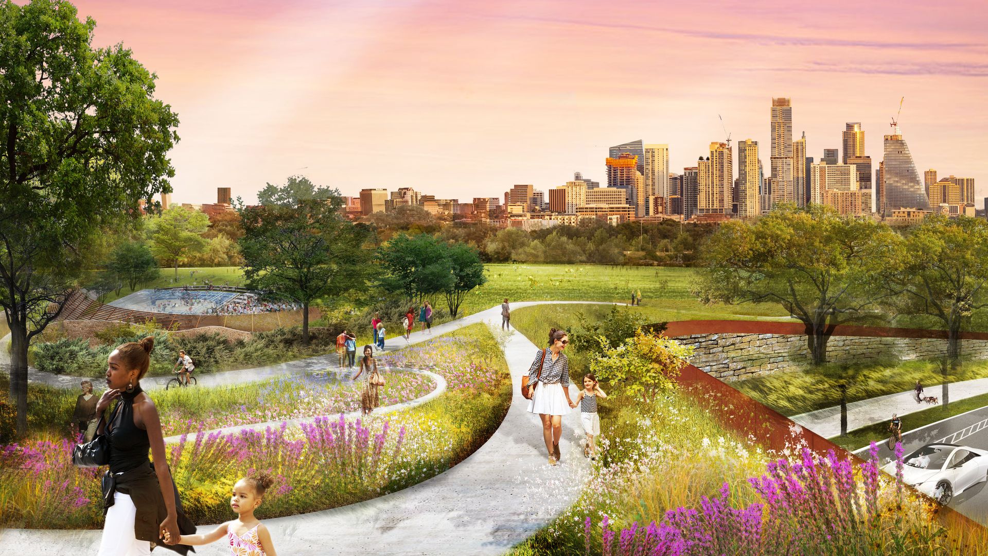 A rendering of a land bridge across Barton Springs Road.