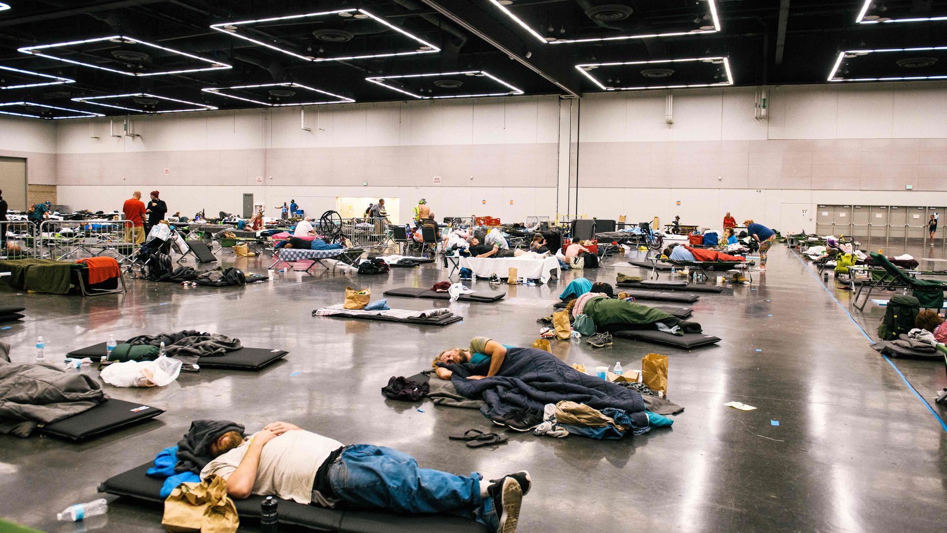 Picture of people sleeping in a cooling station in Oregon