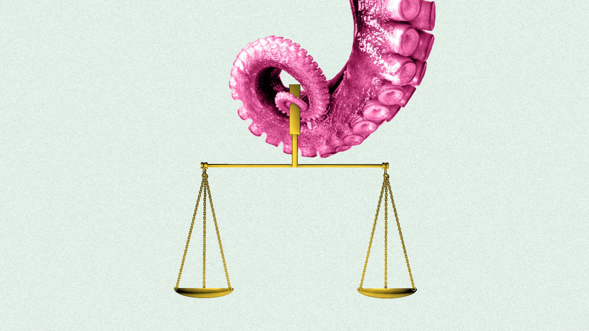 Illustration of an octopus tentacle holding justice scales.