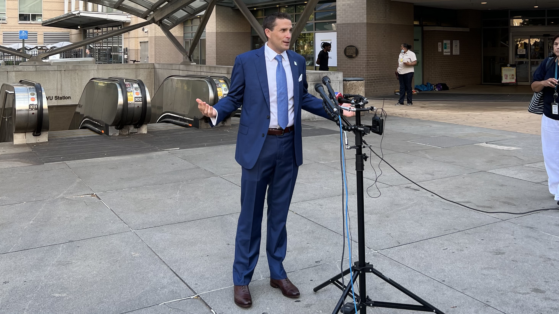 Metro CEO Randy Clarke giving a press conference on his first day.