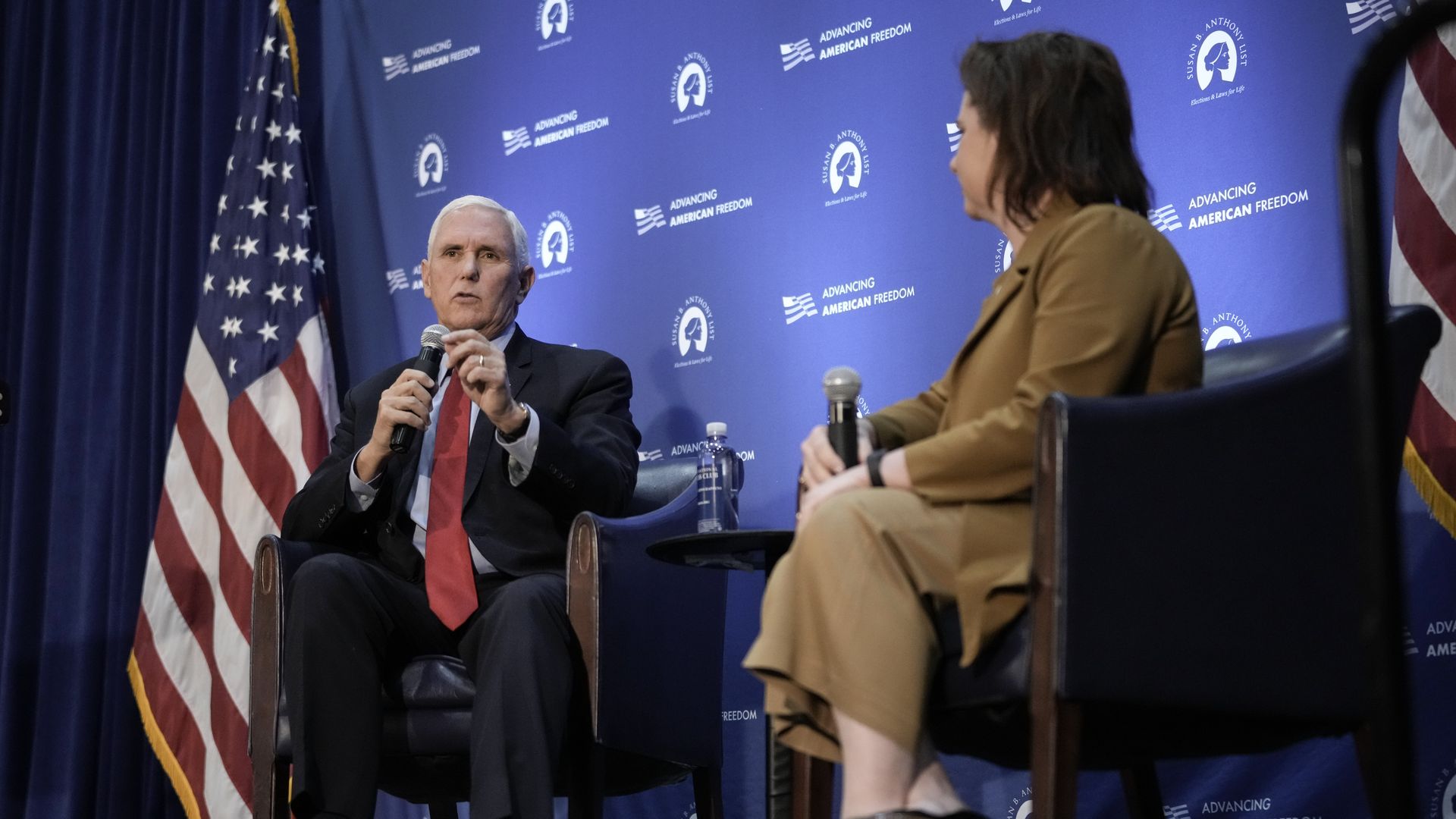  Former U.S. Vice President Mike Pence speaks in conversation with Marjorie Dannenfelser, president of the Susan B. Anthony List