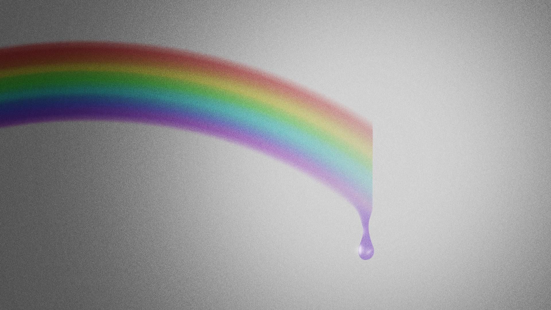 Illustration of a muted rainbow abruptly stopping and dripping down. 