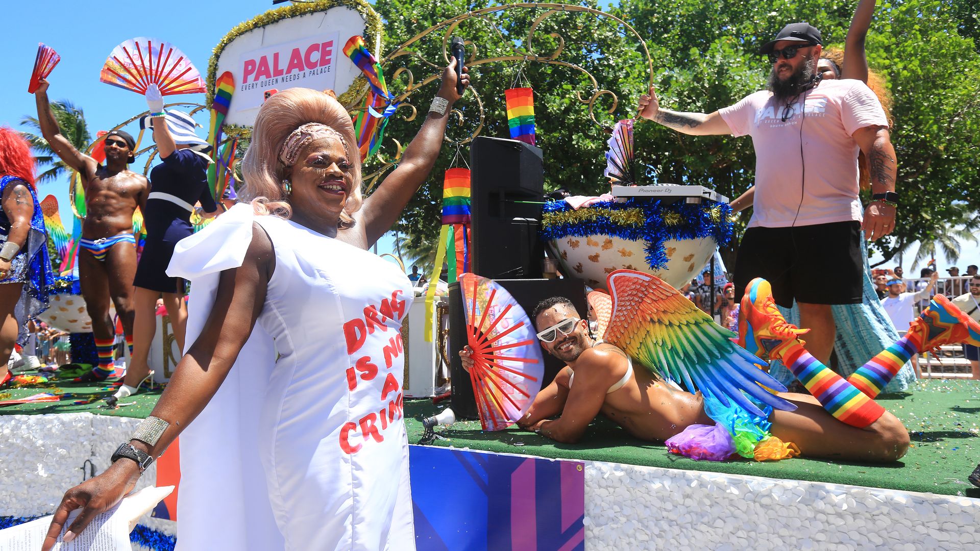 People on a float during the 2023 Miami Beach Pride Parade
