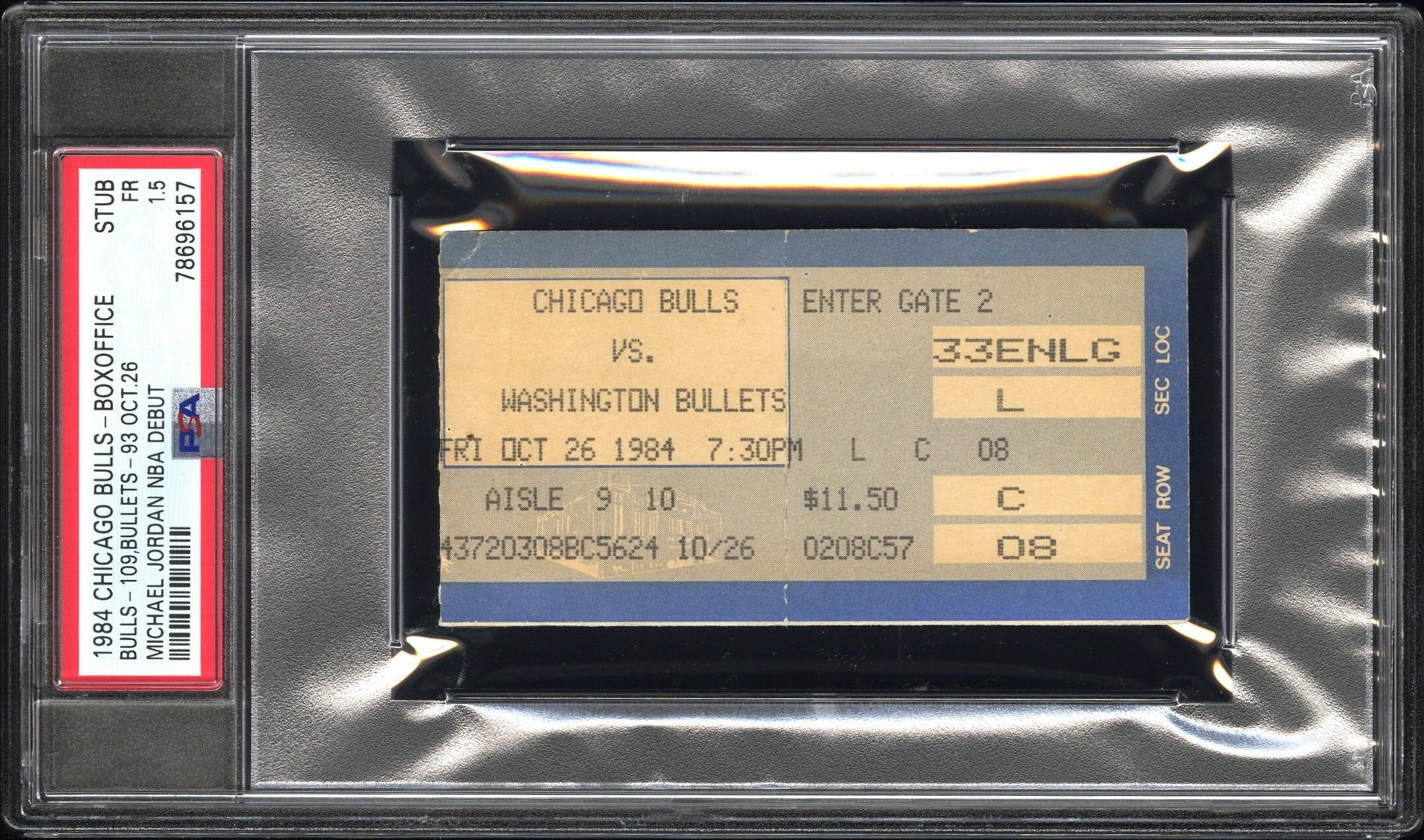 Ticket stub inside plastic case.